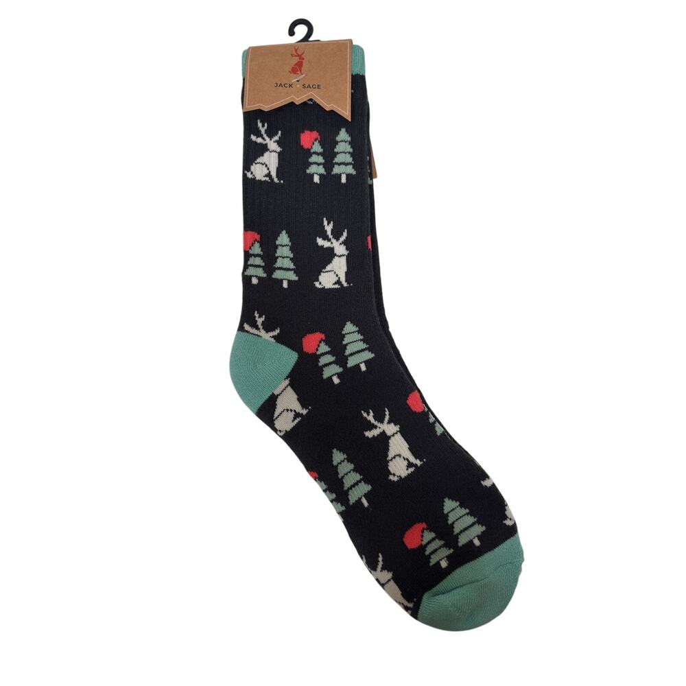 Jack + Sage Crew Socks Mens One Size Black Jackalope Novelty Pine Tree Cotton